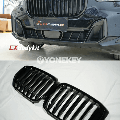 Gara reňkli öň tarapdaky radiator panjarasy, X5L üýtgedilen Black Warrior toplumy bolan 2023/2024 BMW X5 üçin degişlidir.