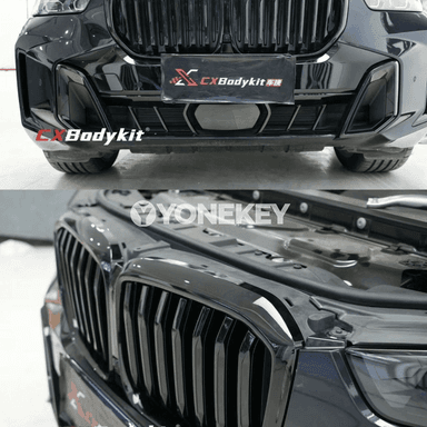 Gara reňkli öň tarapdaky radiator panjarasy, X5L üýtgedilen Black Warrior toplumy bolan 2023/2024 BMW X5 üçin degişlidir.